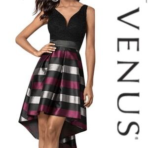Venus -Lace & Stripped High Low Women’s Size 16 - Black, Burgundy, Silver NWT